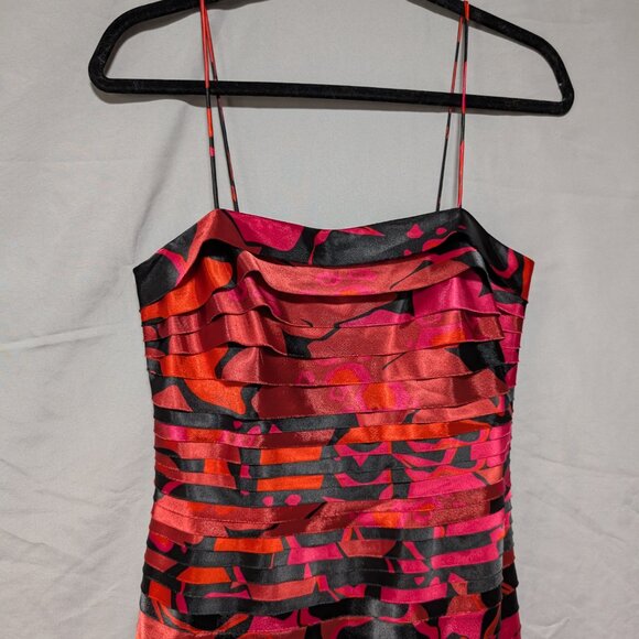 JS Collections Women's Orange Pink Black Abstract Layered Cocktail Dress Size 6 - Picture 2 of 8